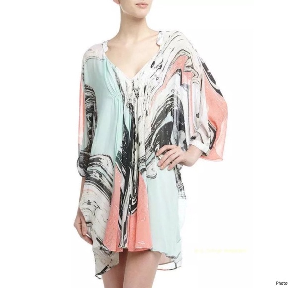 Diane Von Furstenberg Fleurette Flowy V Neck 100% Silk Spring Marble Dress 8 - Picture 1 of 9